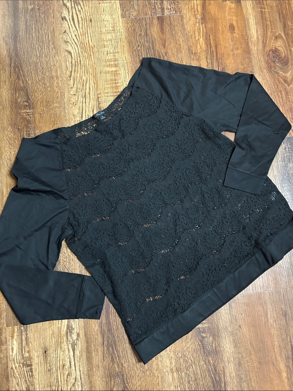 Poetic Justice Lace-Front/Back, Black Long Sleeve Blouse